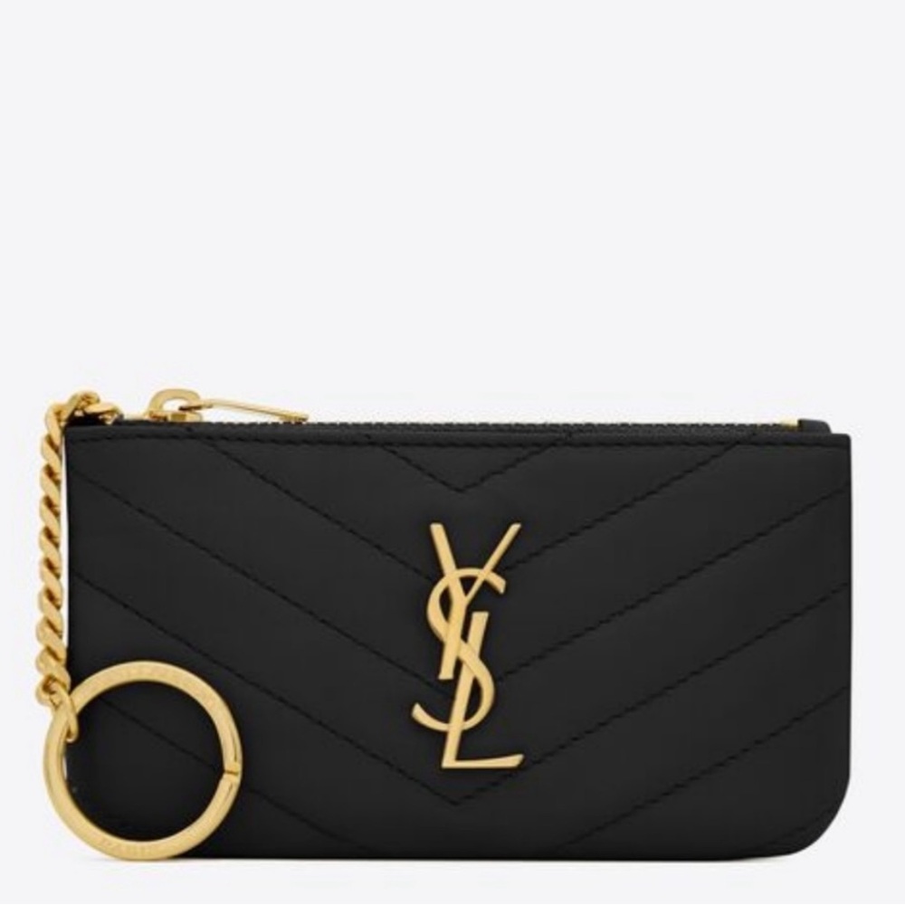 Yves Saint Laurent(YSL) /Saint Lauren Black Quilted Key pouch with Gold Accents